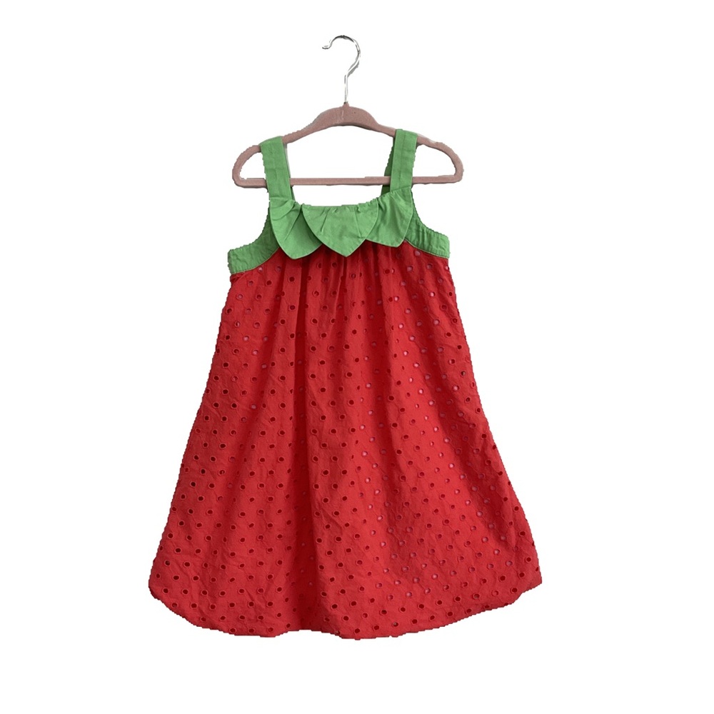 Gymboree Girls Eyelet Bubble Hem Dress Sz 5T- Strawberry Patch - Sweet Berry EUC